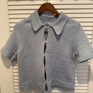Blue short sleeve collard cardigan
